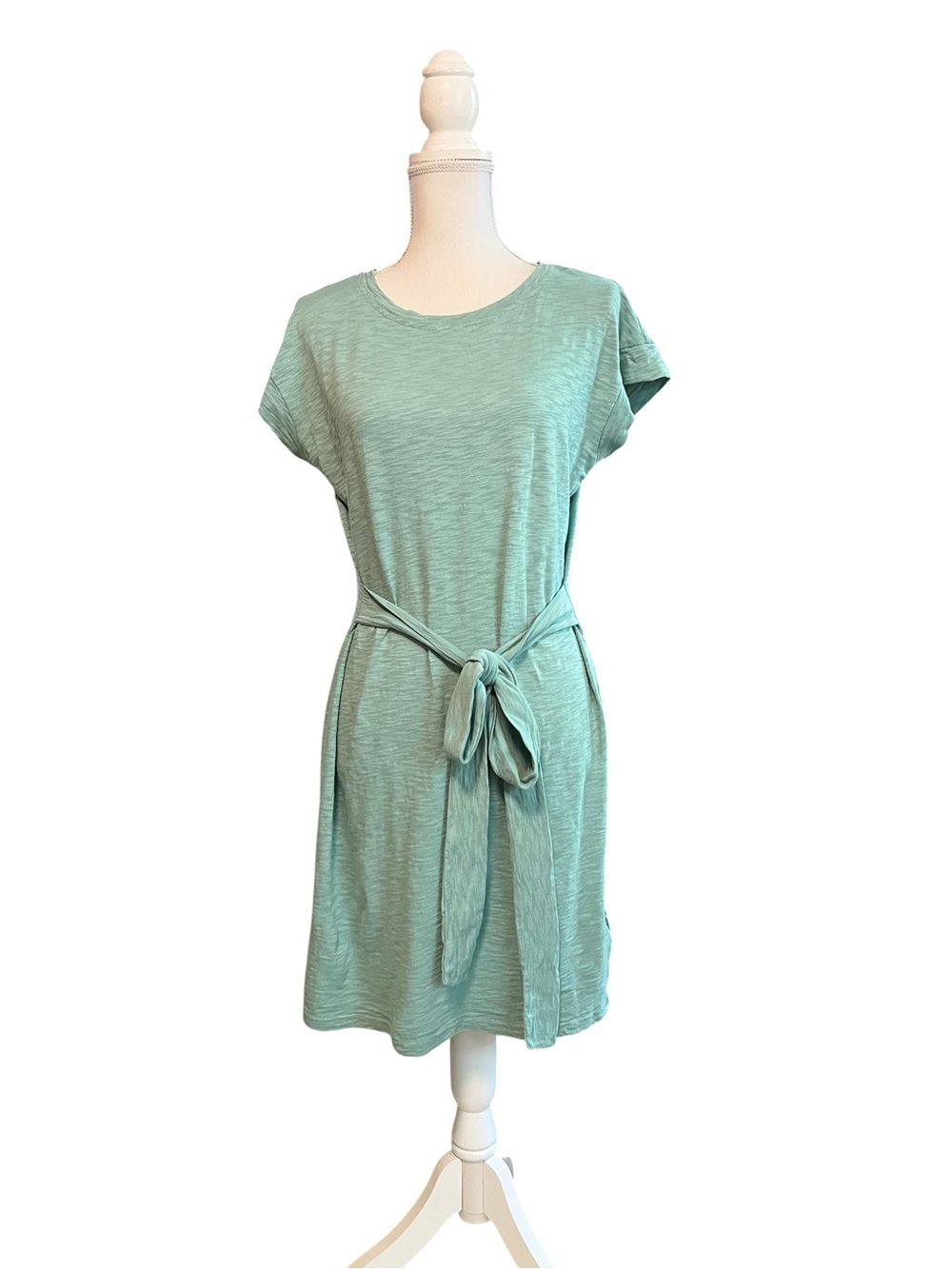 J. Crew Mint Short-Sleeve Tie-Waist Midi Dress Size Small